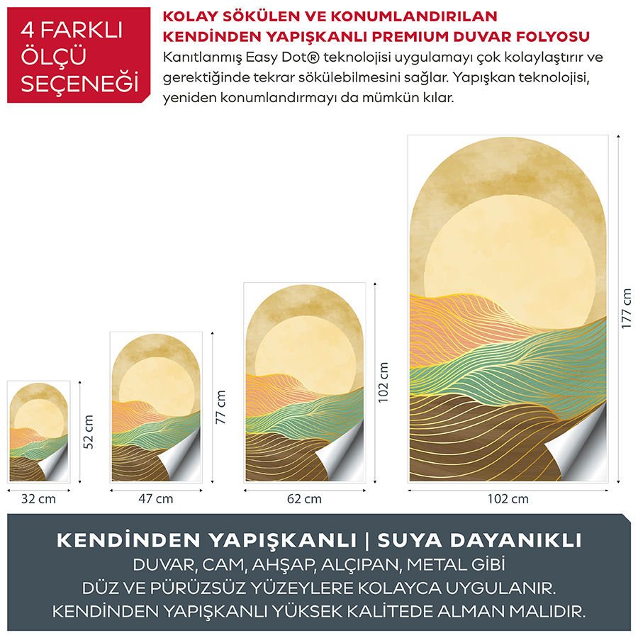 Kendinden Yapışkanlı Oval Kesim Minimalist Manzara Duvar Kağıdı Stickeri 30x50cm