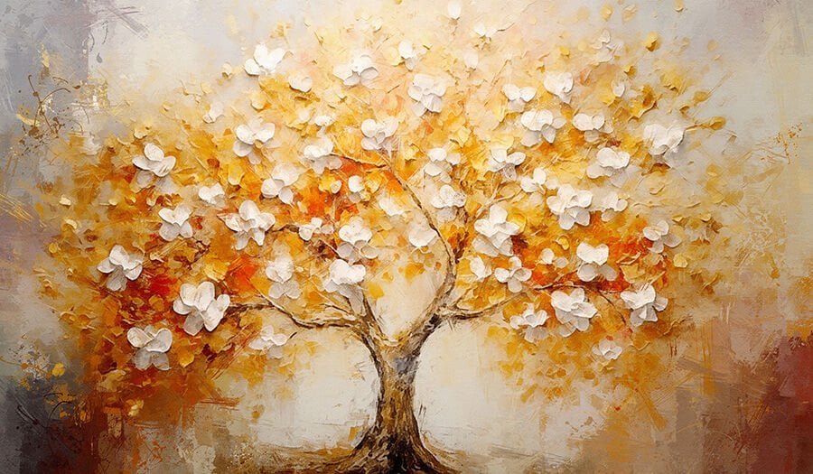 Vintage Altın Ağaç Duvar Kağıdı, Cesur Yağlı Boya Duvar Resmi