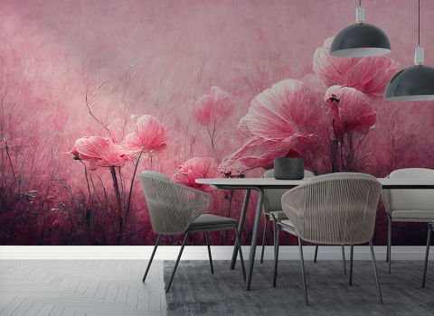 Pembe Çiçekler Oturma Odası Duvar Kağıdı
