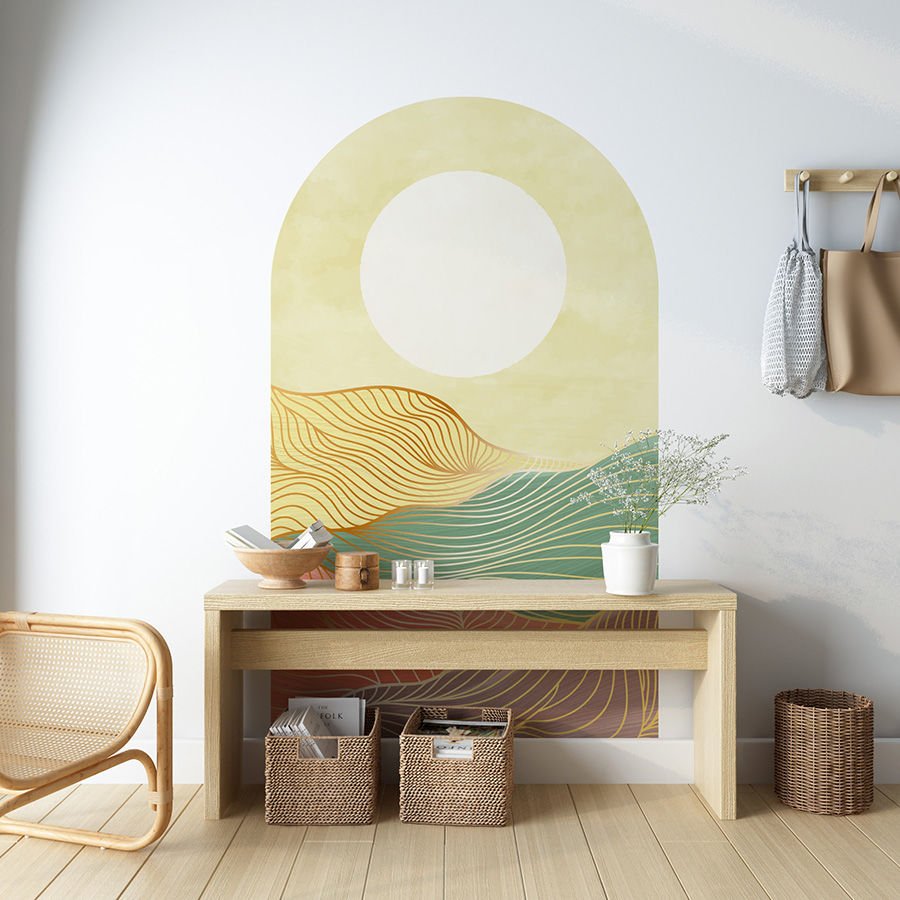 Kendinden Yapışkanlı Oval Kesim Orta Yüzyıl Manzara Duvar Kağıdı Stickeri