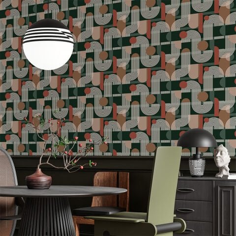 Orta Yüzyıl Tarzı Geometrik Desenli DIY Duvar Kağıdı, Kendinden Yapışkanlı Çok Amaçlı PVC Folyo