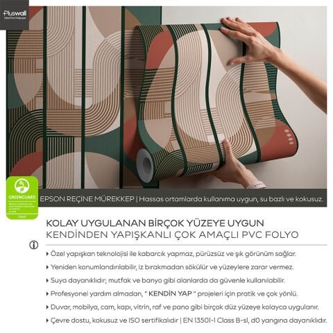 Geometrik Orta Yüzyıl Tarzı Desenli DIY Duvar Kağıdı, Kendinden Yapışkanlı Çok Amaçlı PVC Folyo