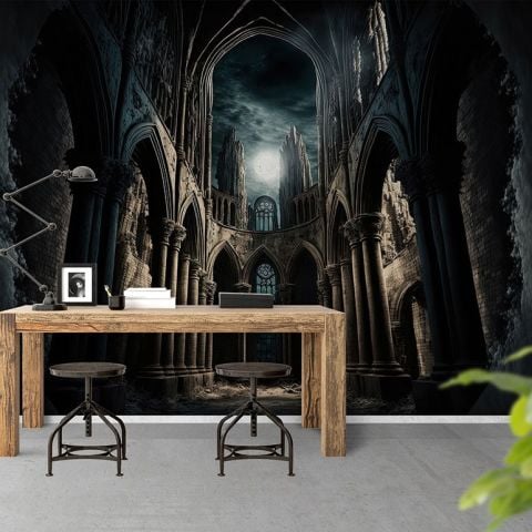 Karanlık Temalı Kilise ve Ay Gotik Duvar Kağıdı